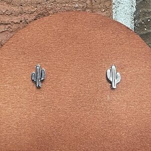Stainless Steel Saguaro Cactus Earrings - Silver